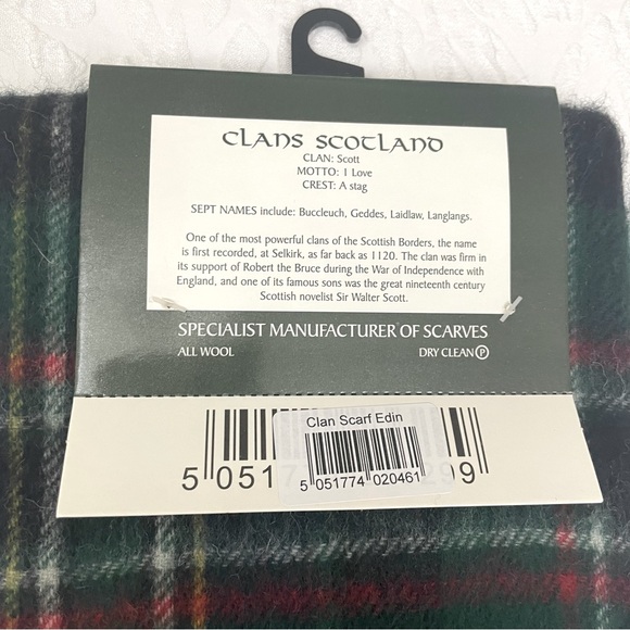 Clans Scotland Scott Green 100% Lambswool Scarf - Picture 7 of 7